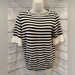 Milano Black and White Striped short sleeve top women’s size L